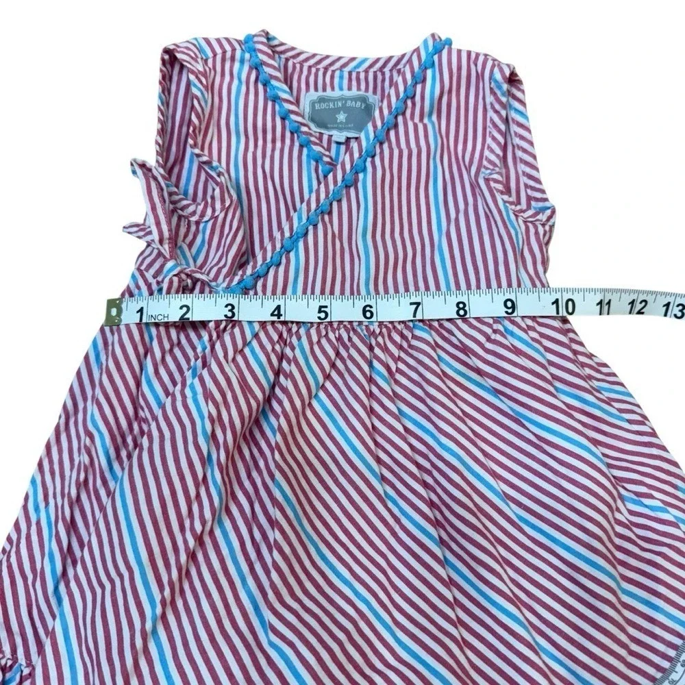 Rockin Baby Pink Blue Stripe Wrap‎ Dress Ruffle Hem Kids Size 2T